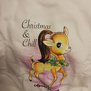 Ariana grande Christmas & Chill crew neck sweatshirt size small white w reindeer
